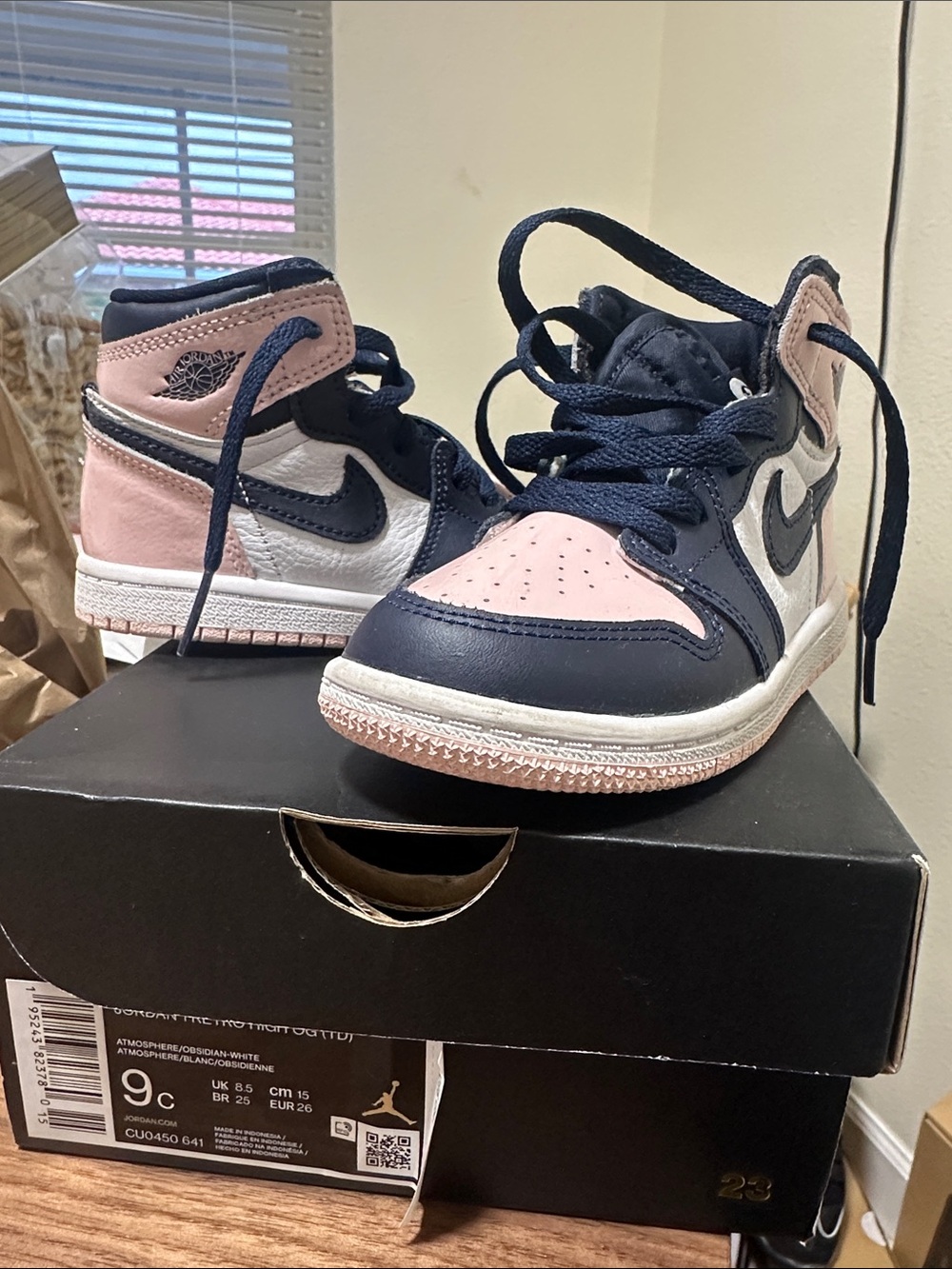 Kids Jordan 1 Retro High OG (TD) Atmosphere/Obsidian-White